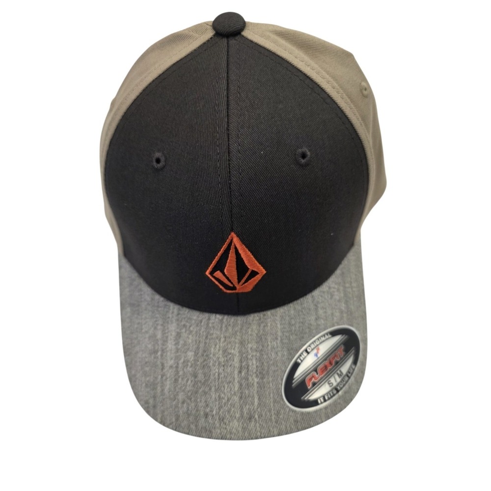 NWT Volcom Flexfit Baseball Golf Hat Cap Mens S/M Brown Tan Gray